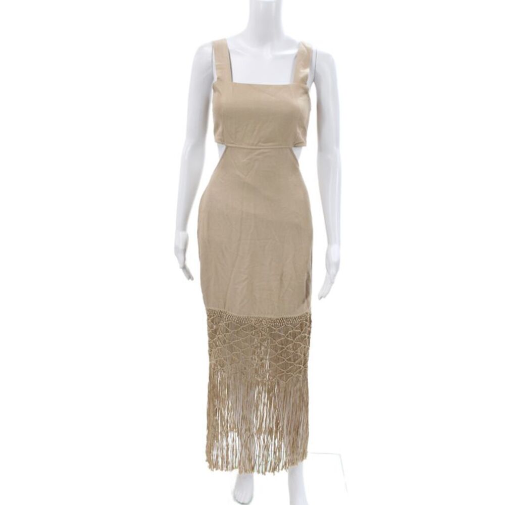 Intermix Womens Beige Bohemian Maxi Dress Square Neck Sleeveless Rayon Size 0
